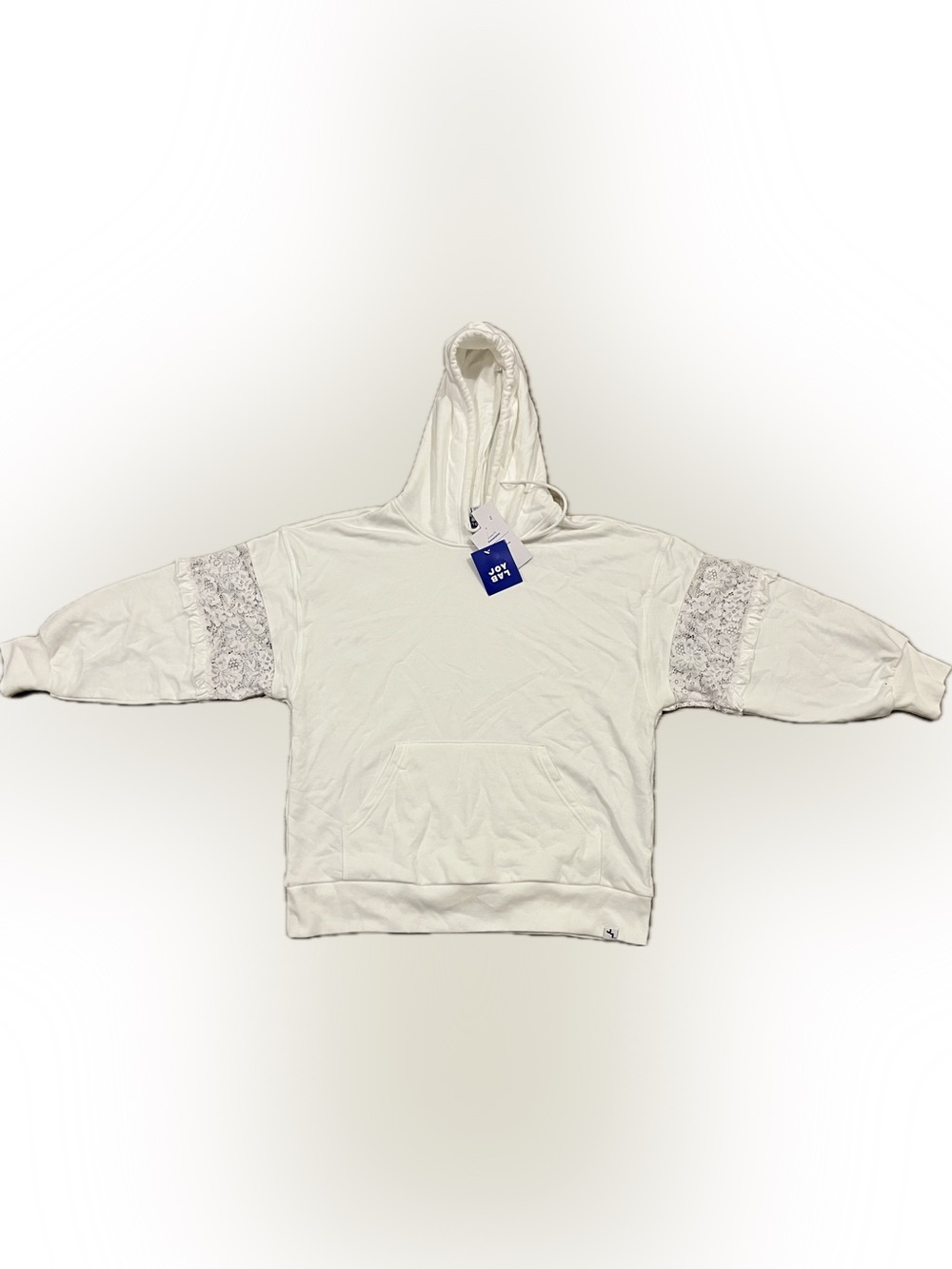 JoyLab True White Lace Detail Loose Fit Hoodie Sweatshirt Size S